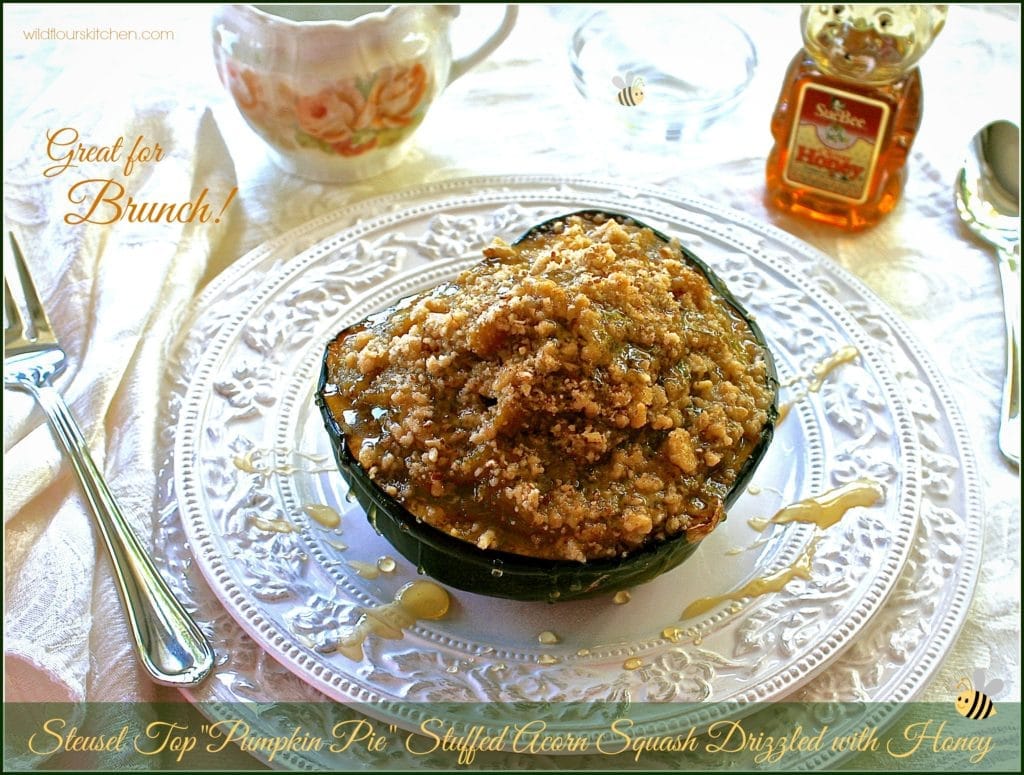 Streusel Top "Pumpkin Pie" Stuffed Acorn Squash Drizzled with Honey - Sioux Honey Association Co-Op