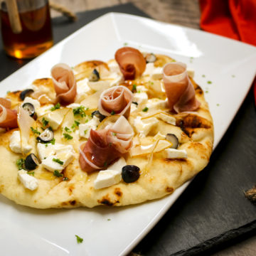 Naan with Shaved Pear and Prosciutto