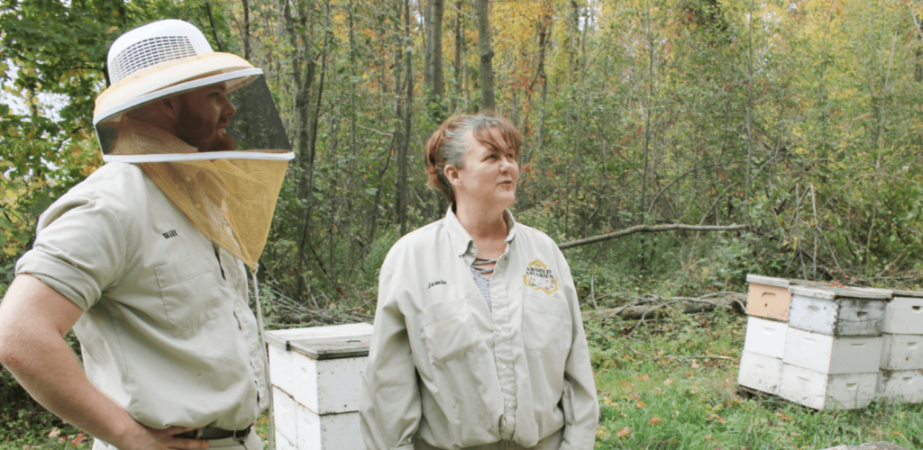 Beekeepers Jamie Ostrowski and her son, Will Ostrowski.