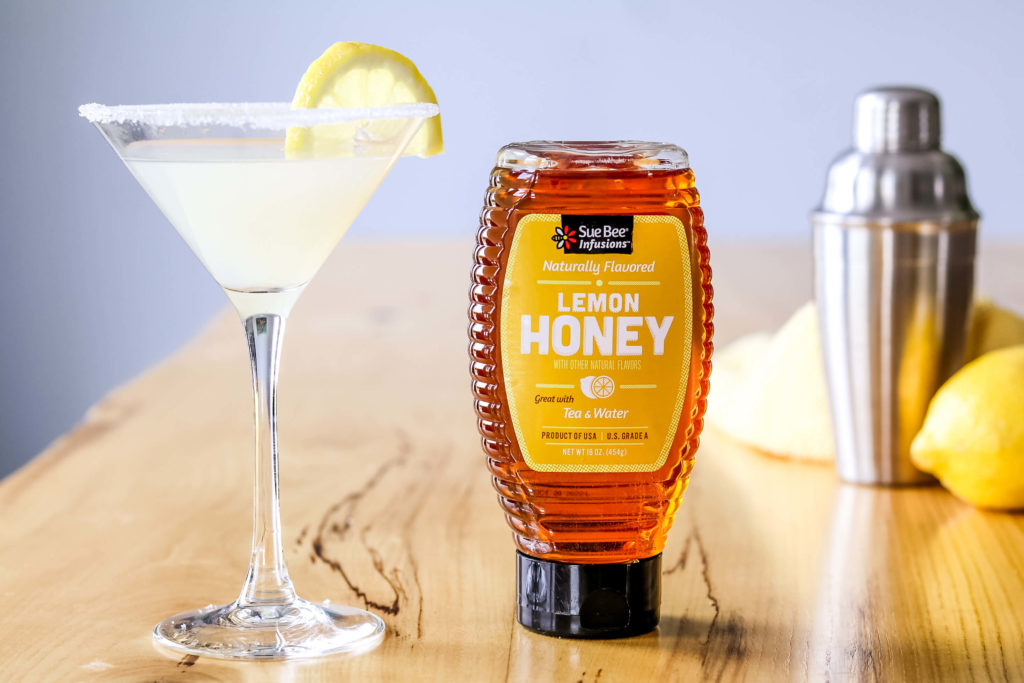 Lemon Drop craft cocktail made with SUE BEE® INFUSIONS™ Lemon honey.